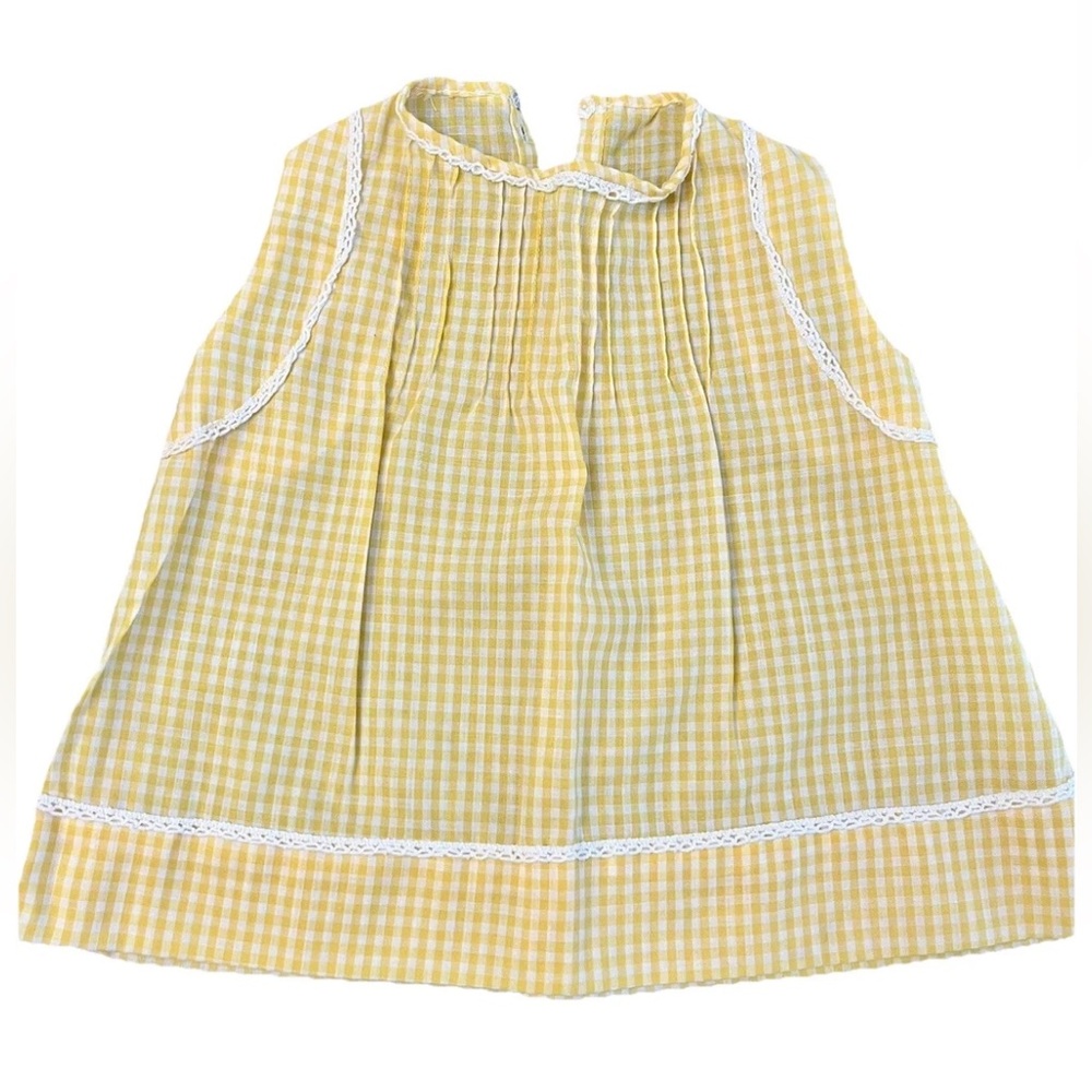 Vintage handmade yellow plaid and‎ embroidered baby girl dress. EUC, no tags
